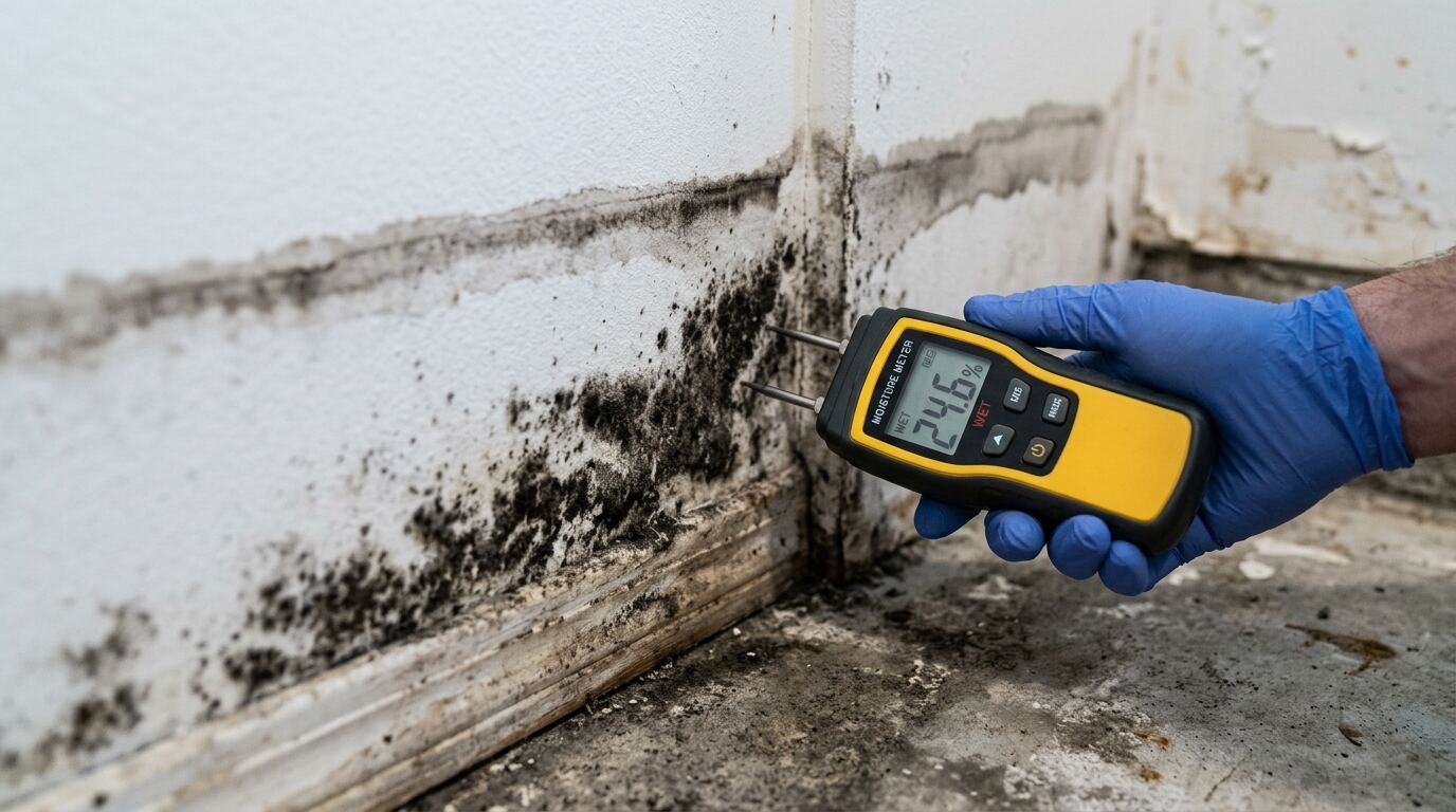 Black mold on a basement wall