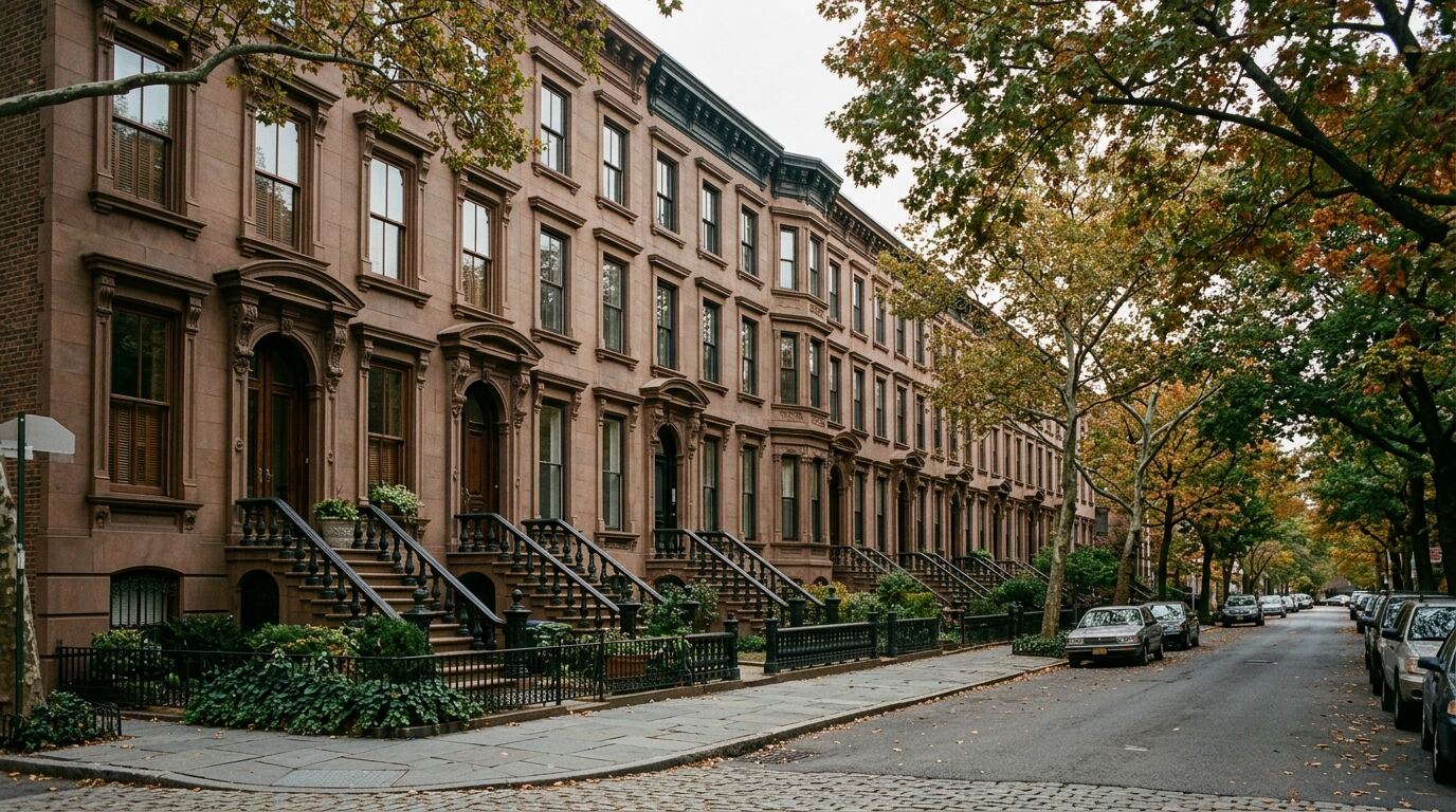 Brooklyn Water Damage Restoration Brooklyn brownstone row houses on a tree-lined street