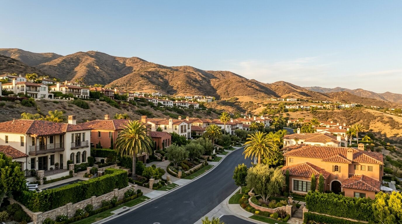 Southern California hillside homes with tile roofs served by the Blue Arrow Restoration Los Angeles office
